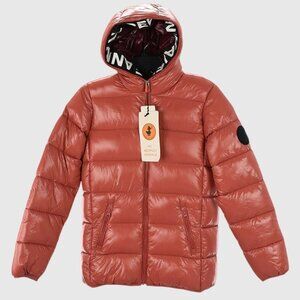 SAVE THE DUCK Girls Shiny Clay Pink KATE Hooded Quilted Puffer Jacket 14 NWT